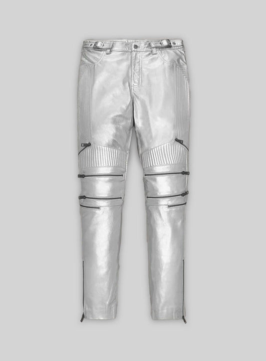 Silver Electric Zipper Mono Leather Pants