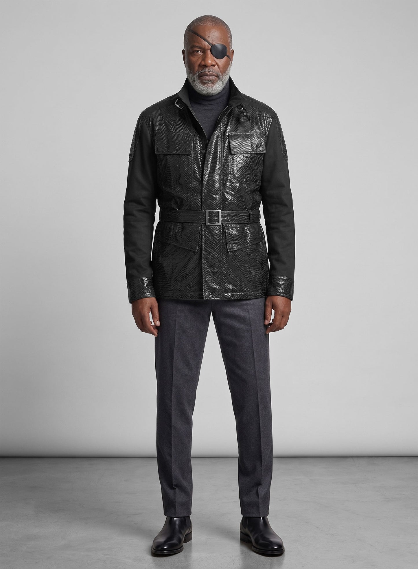Snake Emboss Black Avengers Age of Ultron Leather Jacket