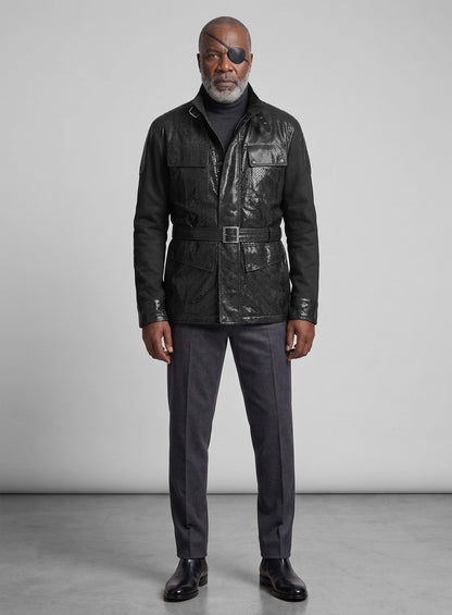 Snake Emboss Black Avengers Age of Ultron Leather Jacket