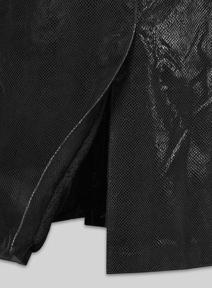 Snake Emboss Black Tom Hardy Dark Knight Leather Trench Coat