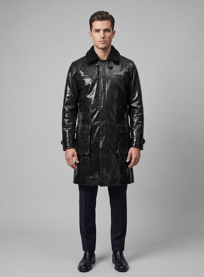 Snake Emboss Black Tom Hardy Dark Knight Leather Trench Coat