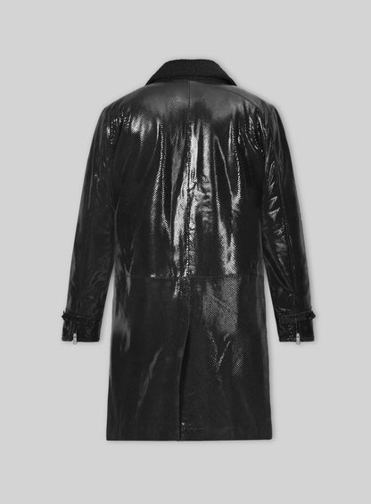 Snake Emboss Black Tom Hardy Dark Knight Leather Trench Coat