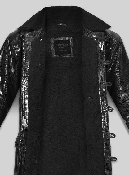 Snake Emboss Black Tom Hardy Dark Knight Leather Trench Coat