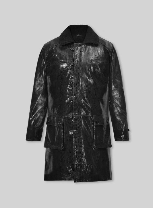 Snake Emboss Black Tom Hardy Dark Knight Leather Trench Coat