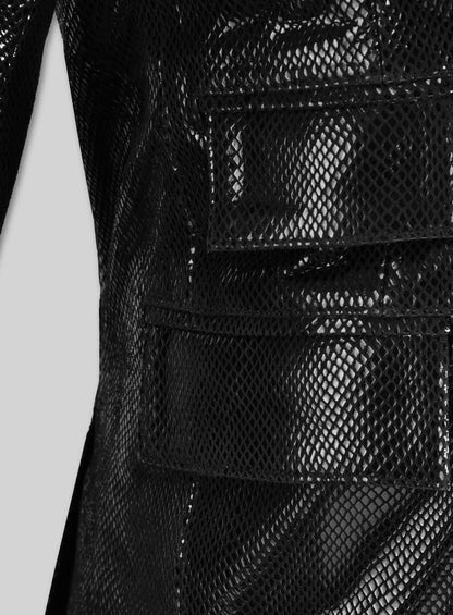 Snake Embossed Double Breasted Leather Suit