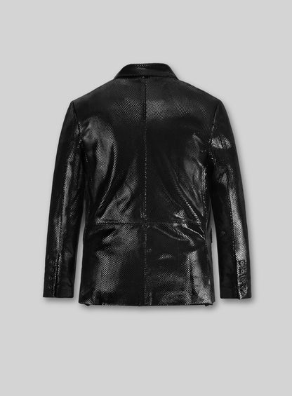 Snake Embossed Double Breasted Leather Suit