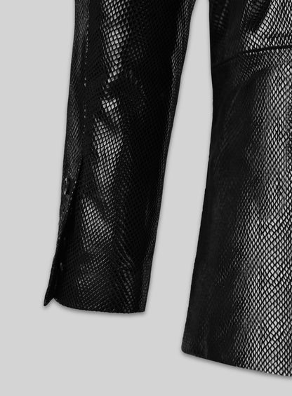 Snake Embossed Double Breasted Leather Suit
