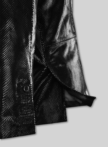 Snake Embossed Double Breasted Leather Suit