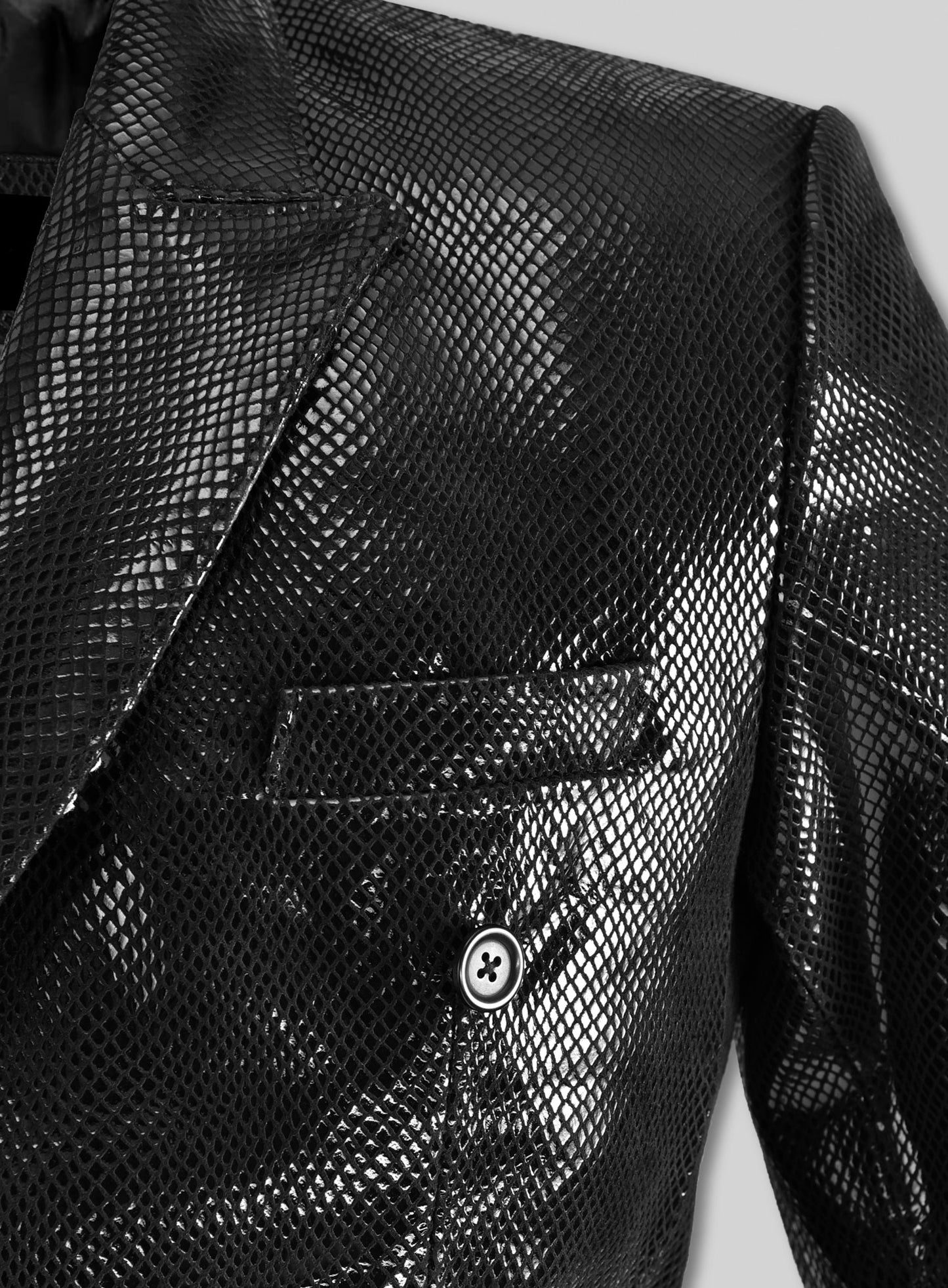 Snake Embossed Double Breasted Leather Suit