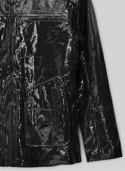 Snake Emboss Black Leather Jacket #881 - 36 Female