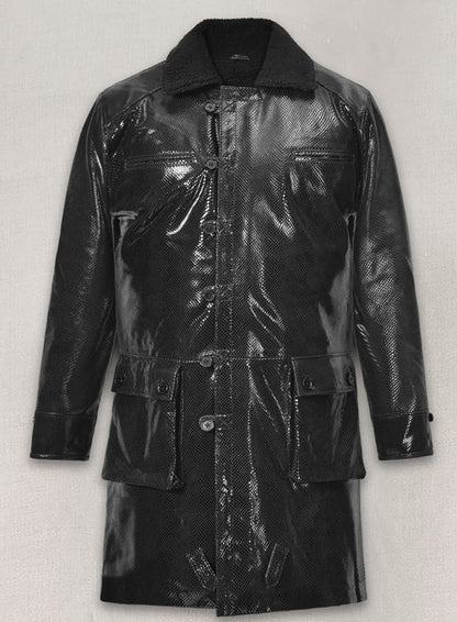 Snake Emboss Black Tom Hardy Dark Knight Leather Trench Coat - LeatherCult