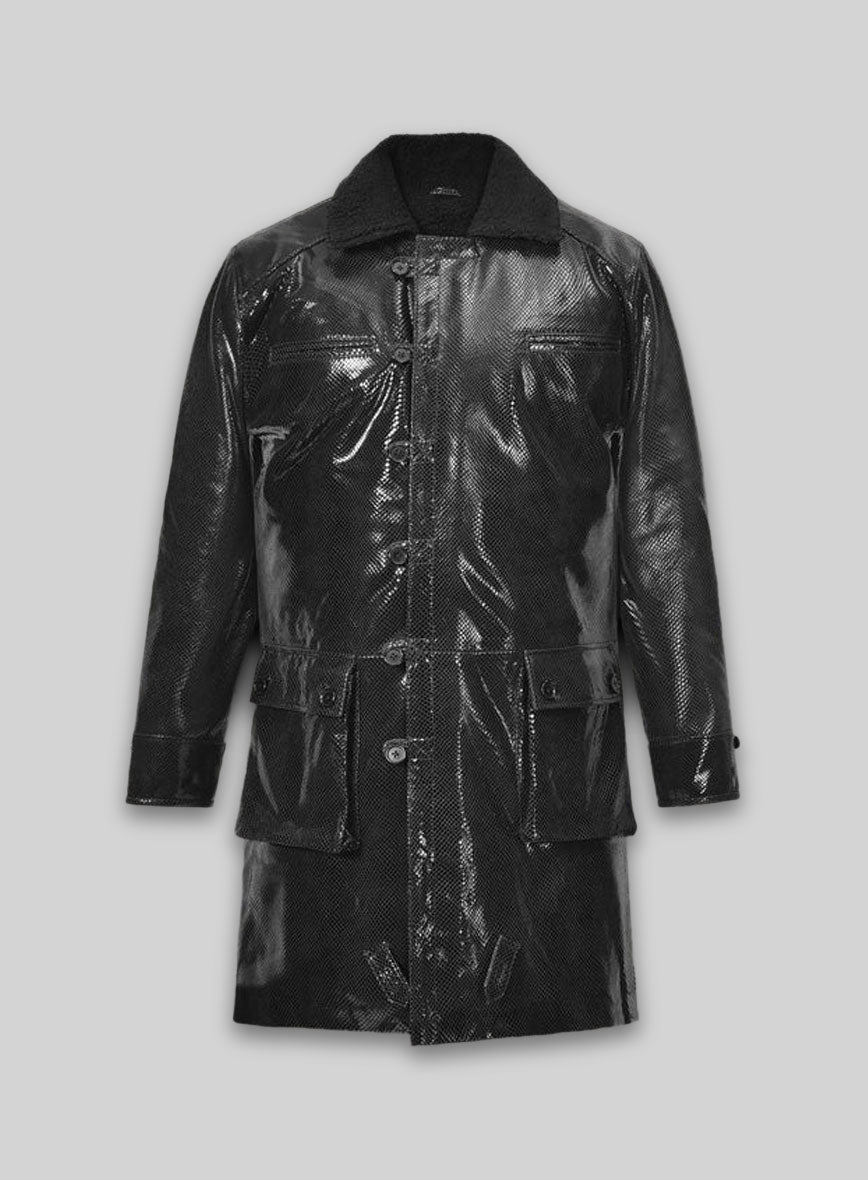 Snake Emboss Black Tom Hardy Dark Knight Leather Trench Coat