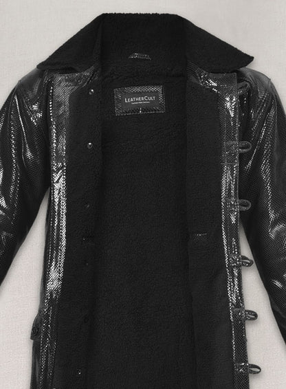 Snake Emboss Black Tom Hardy Dark Knight Leather Trench Coat - LeatherCult