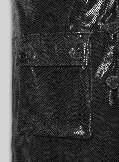 Snake Emboss Black Tom Hardy Dark Knight Leather Trench Coat