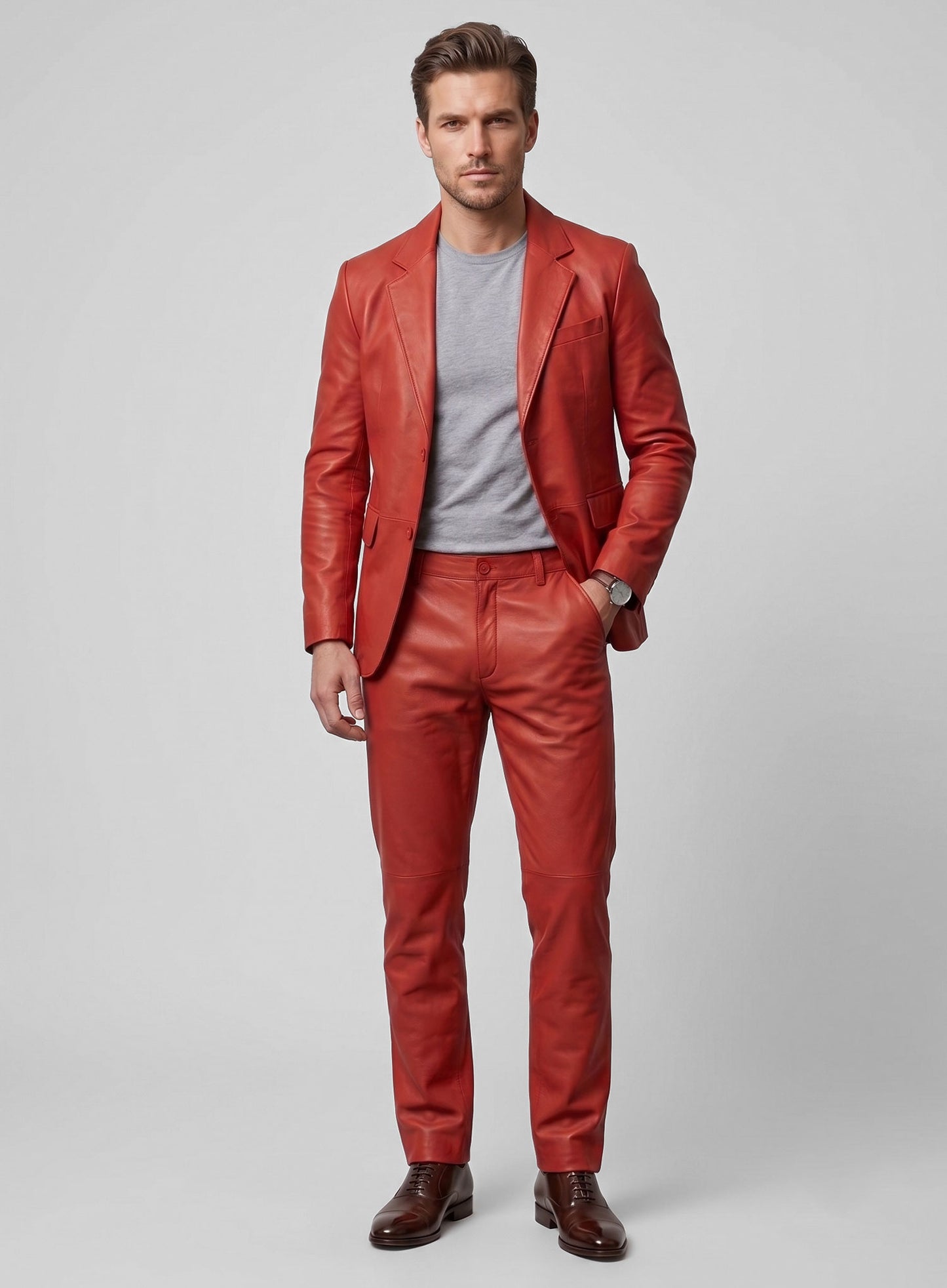 Berry Red Lambskin Leather Suit
