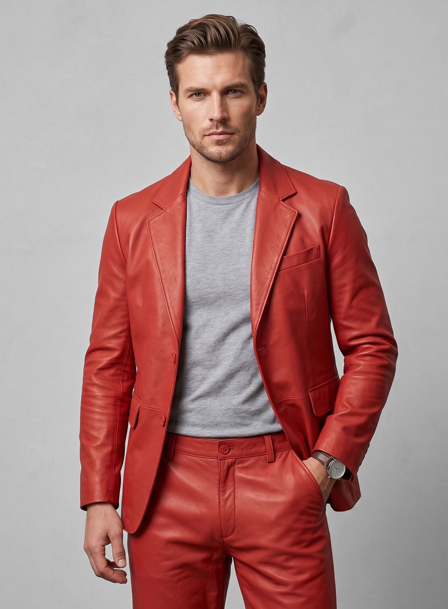 Berry Red Lambskin Leather Suit