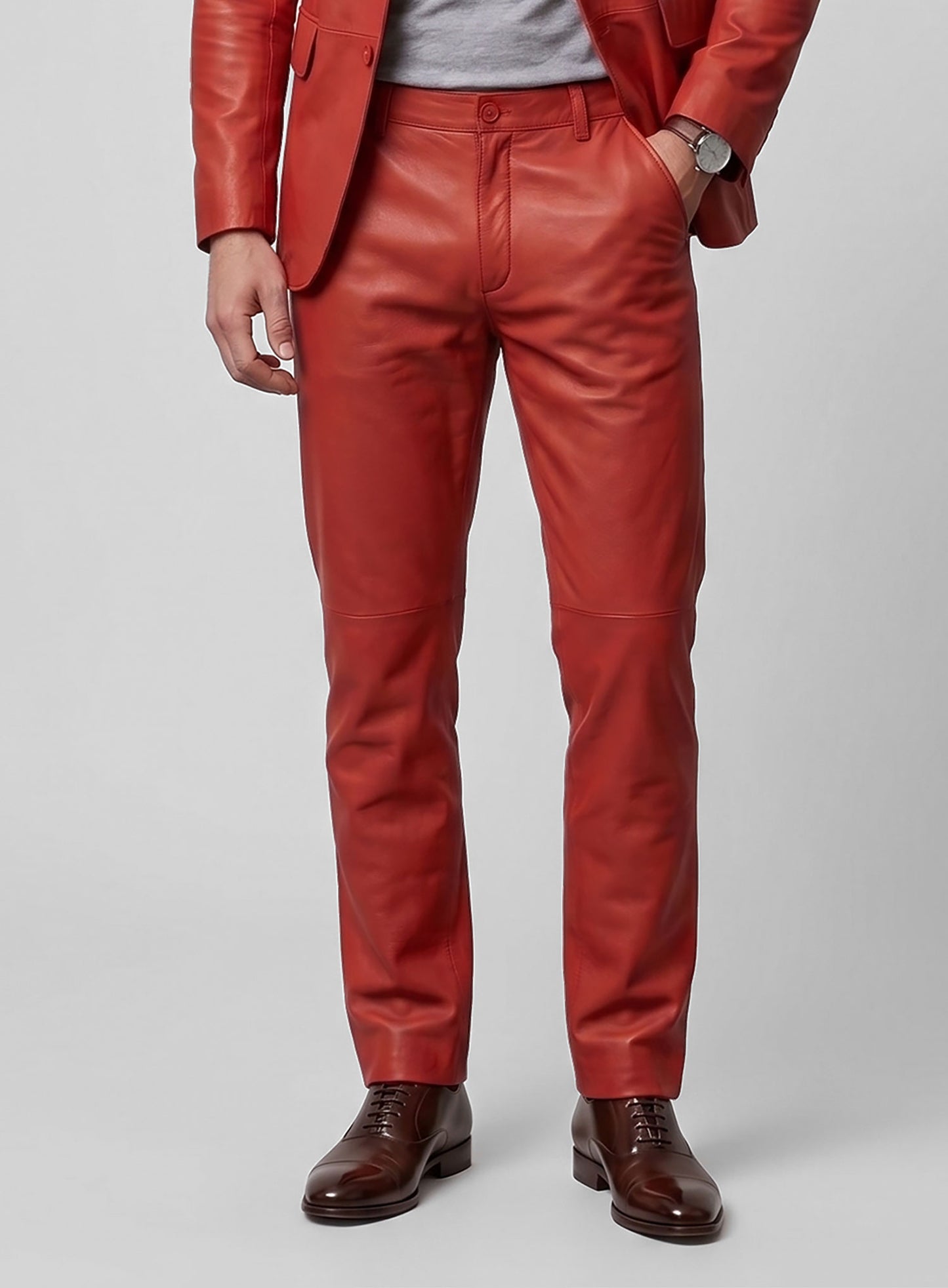 Berry Red Lambskin Leather Suit