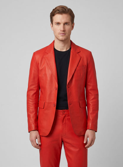 Blood Red Lambskin Leather Blazer