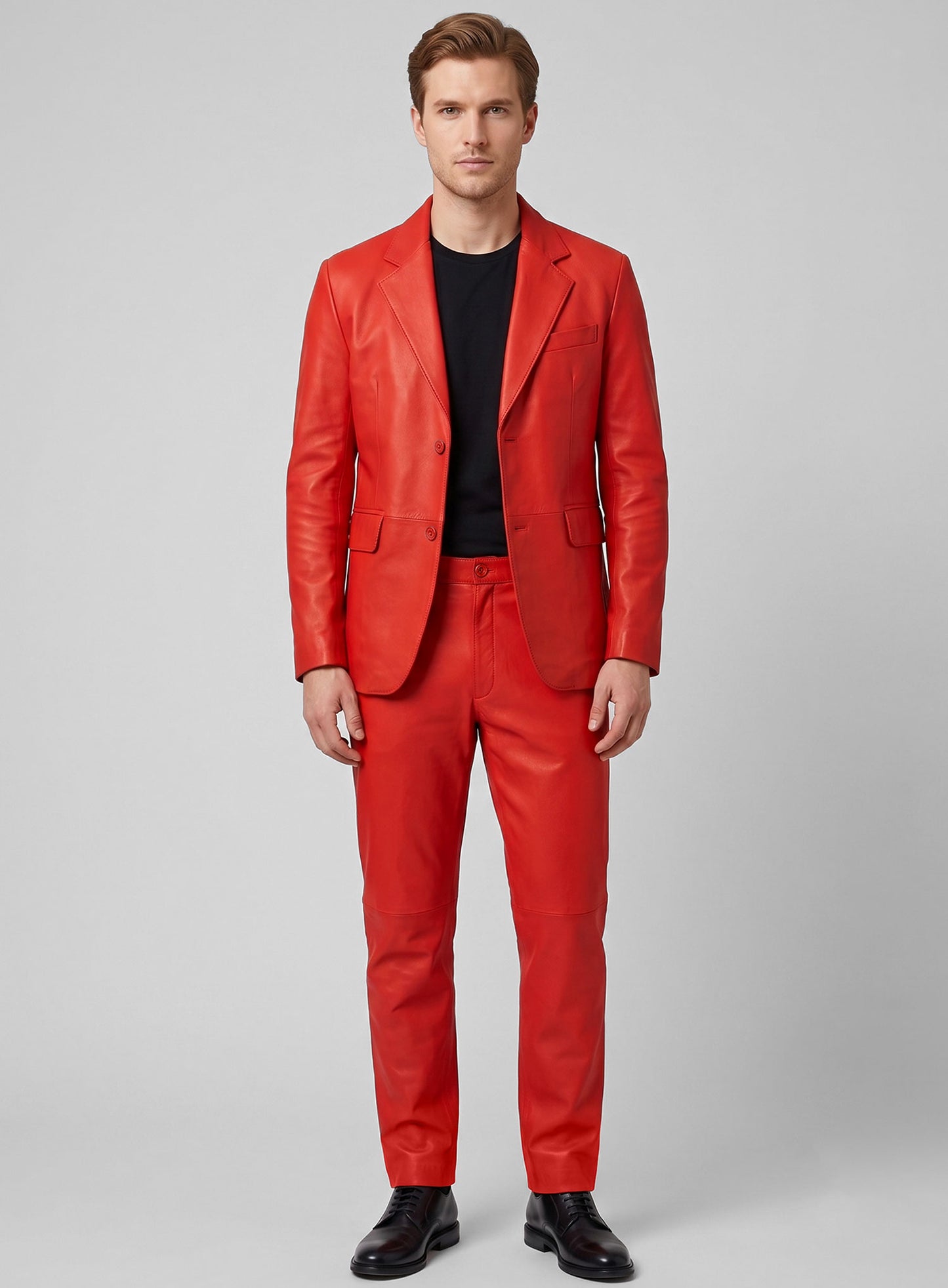 Blood Red Lambskin Leather Suit