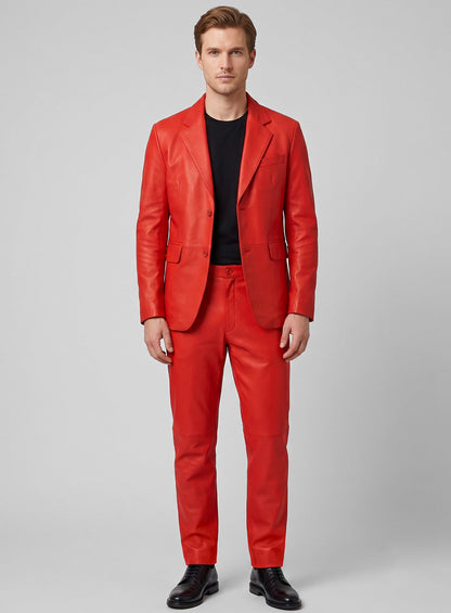 Blood Red Lambskin Leather Suit