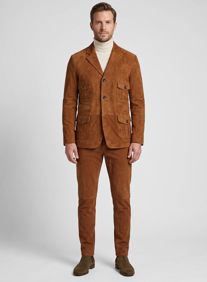 Caramel Field Pocket Suede Leather Suit