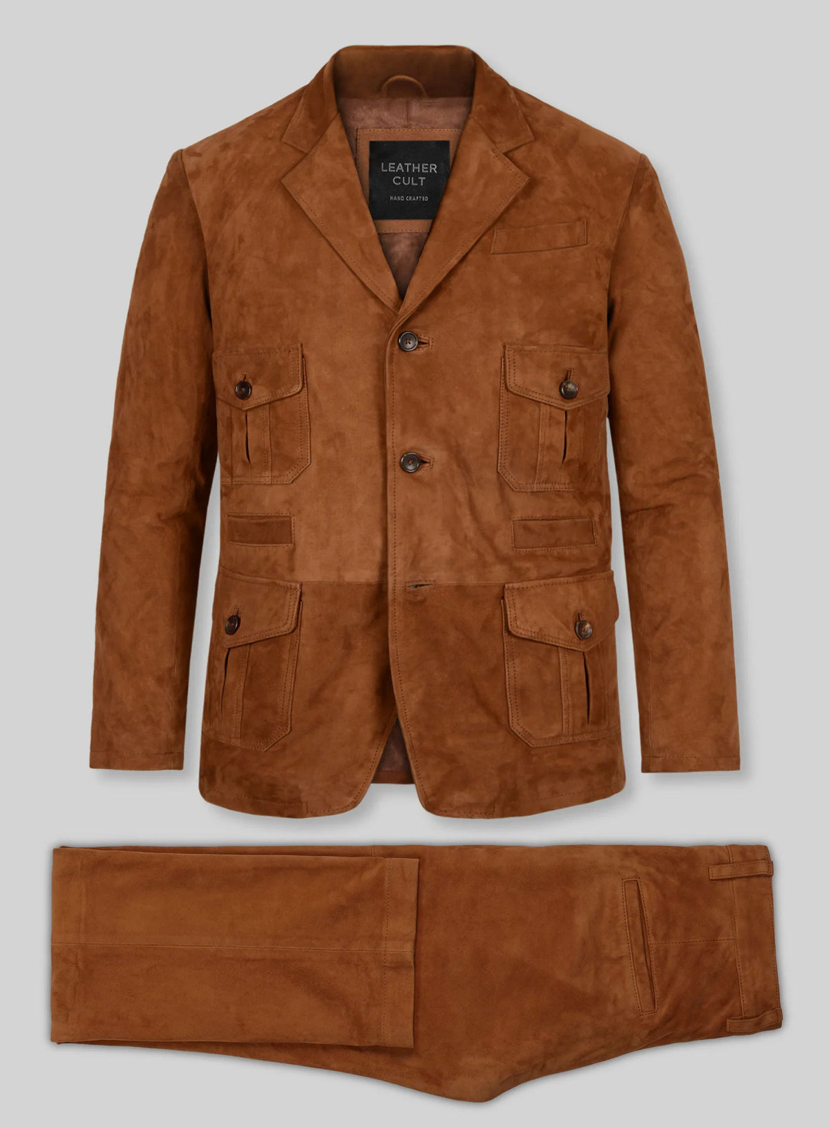 Caramel Field Pocket Suede Leather Suit