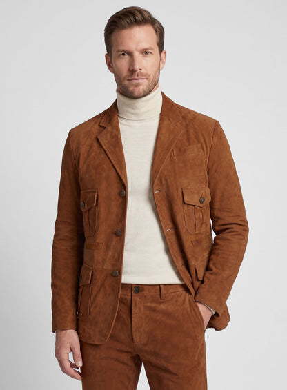 Caramel Field Pocket Suede Leather Suit