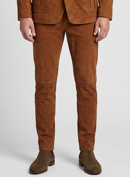 Caramel Field Pocket Suede Leather Suit