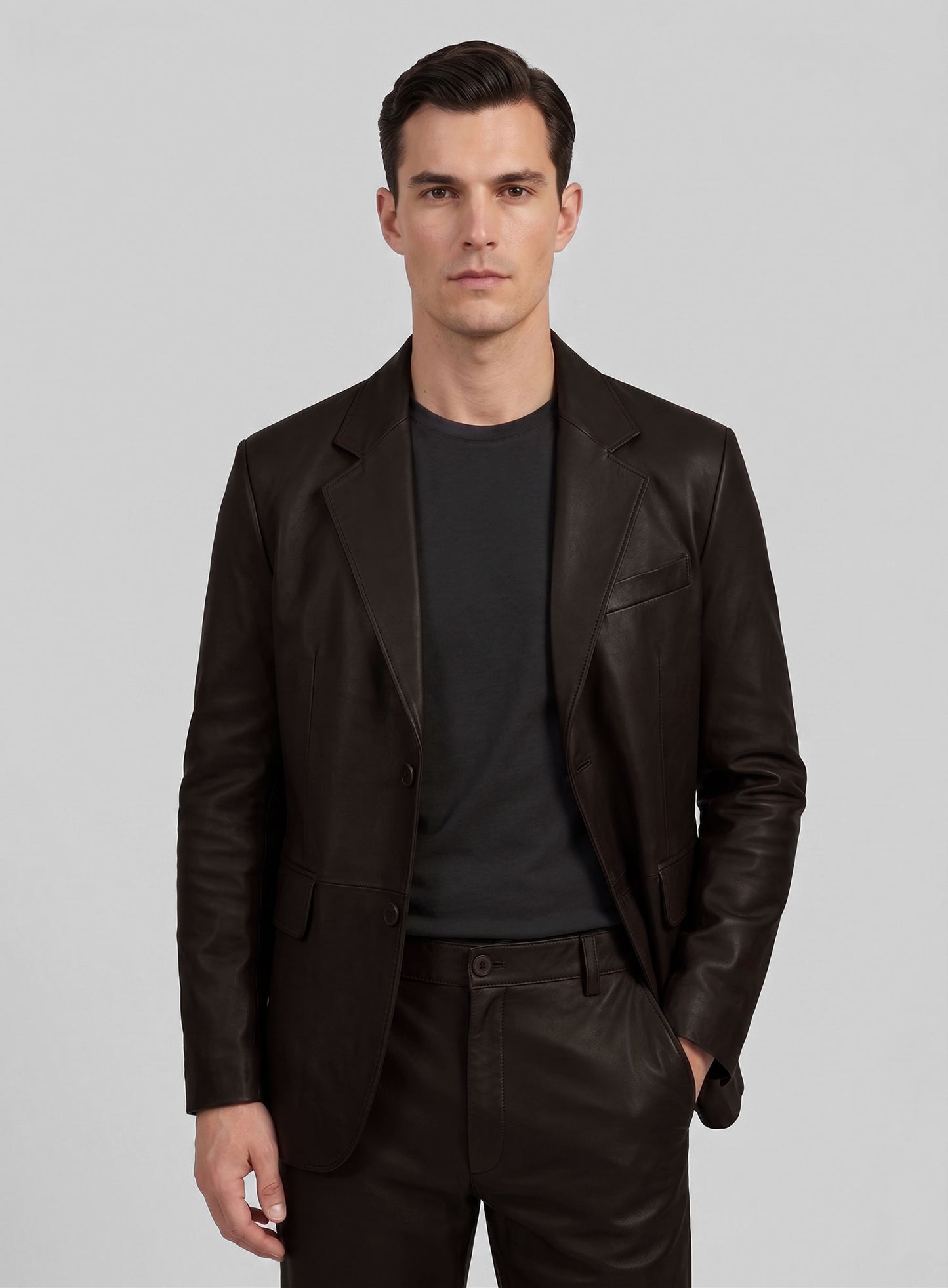 Dark Brown Lambskin Leather Blazer