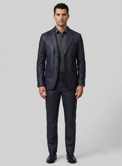 Deep Blue Lambskin Leather Suit