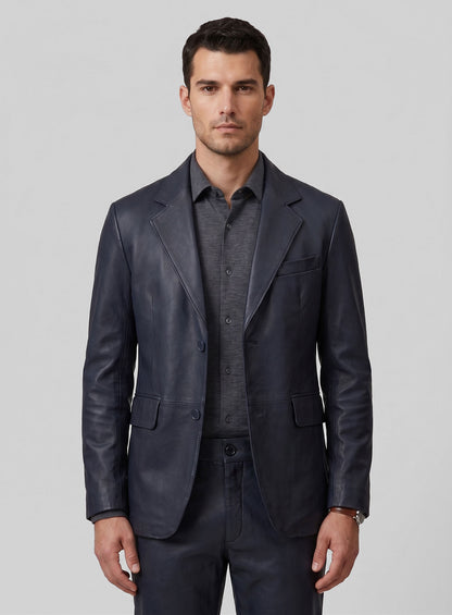 Deep Blue Lambskin Leather Suit