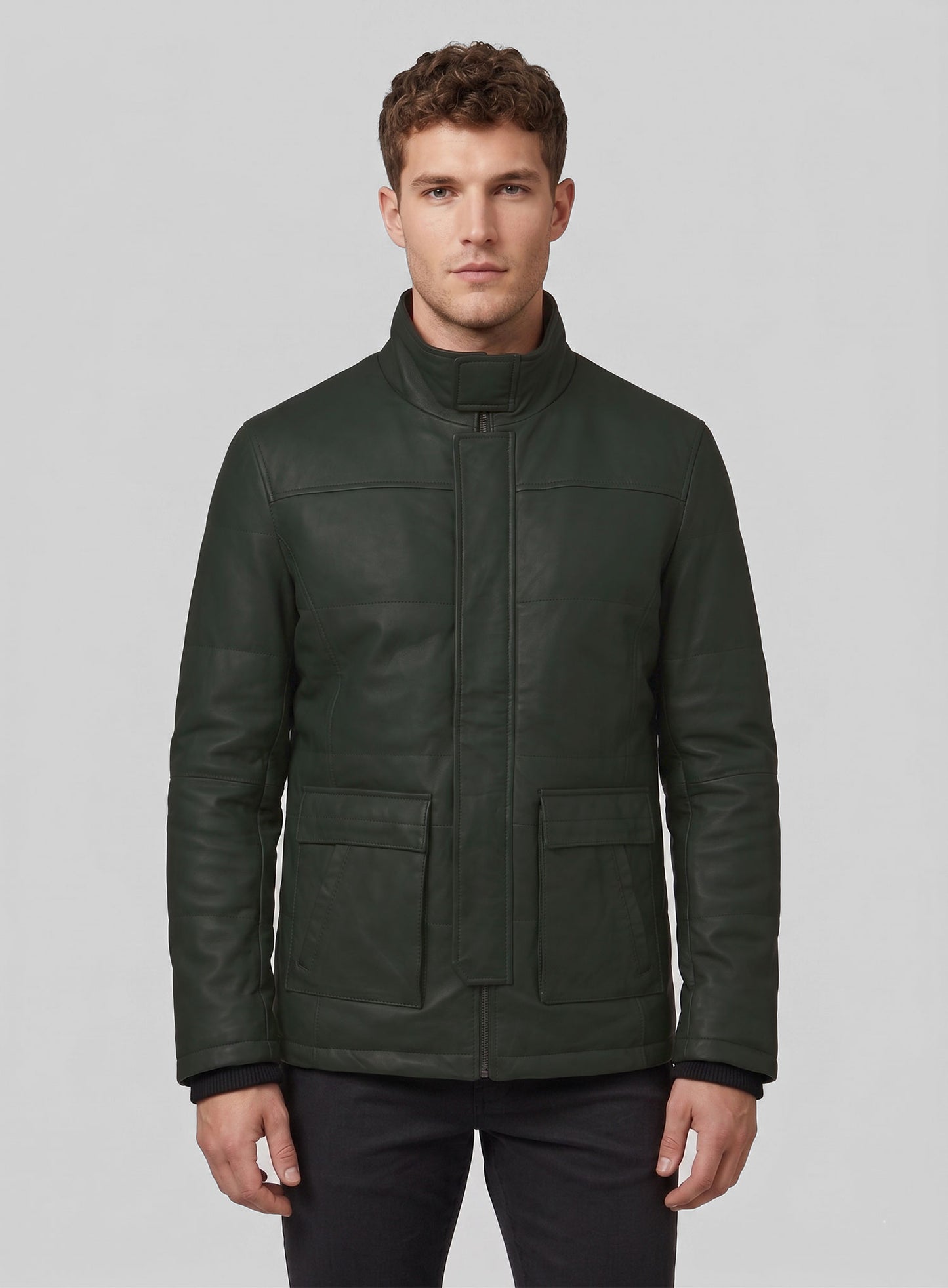 Deep Olive Lambskin Leather Jacket # 1000