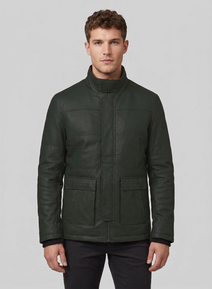 Deep Olive Lambskin Leather Jacket # 1000