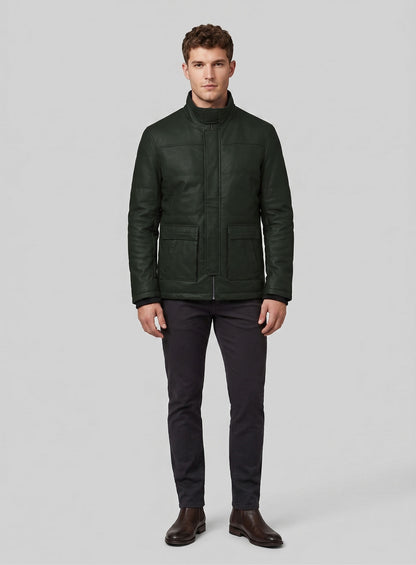 Deep Olive Lambskin Leather Jacket # 1000