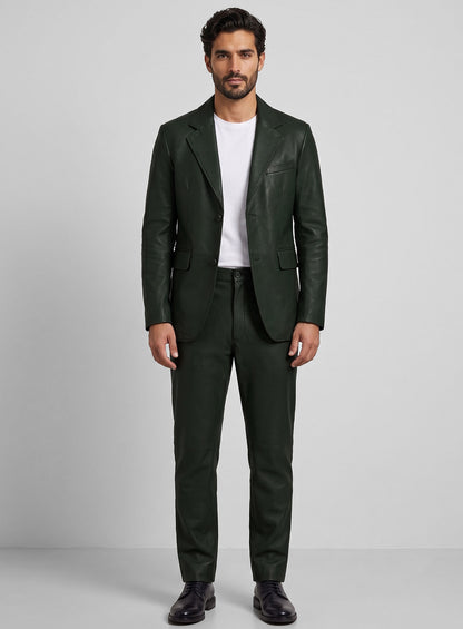 Deep Olive Lambskin Leather Suit