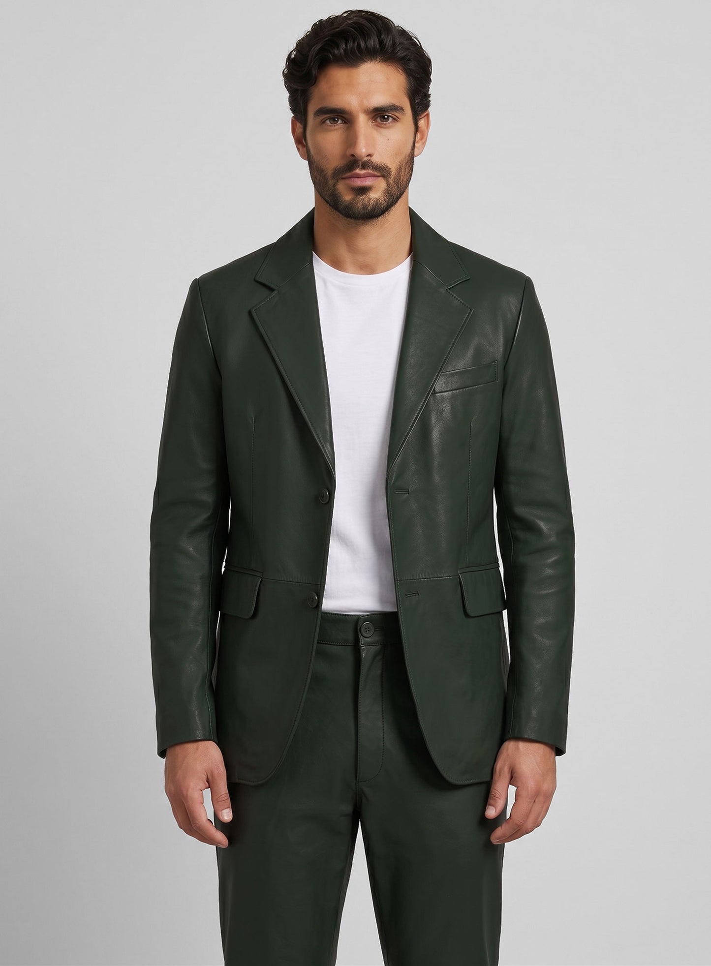 Deep Olive Lambskin Leather Suit