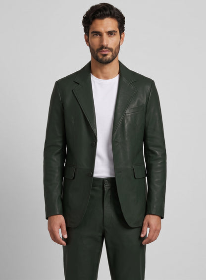 Deep Olive Lambskin Leather Suit