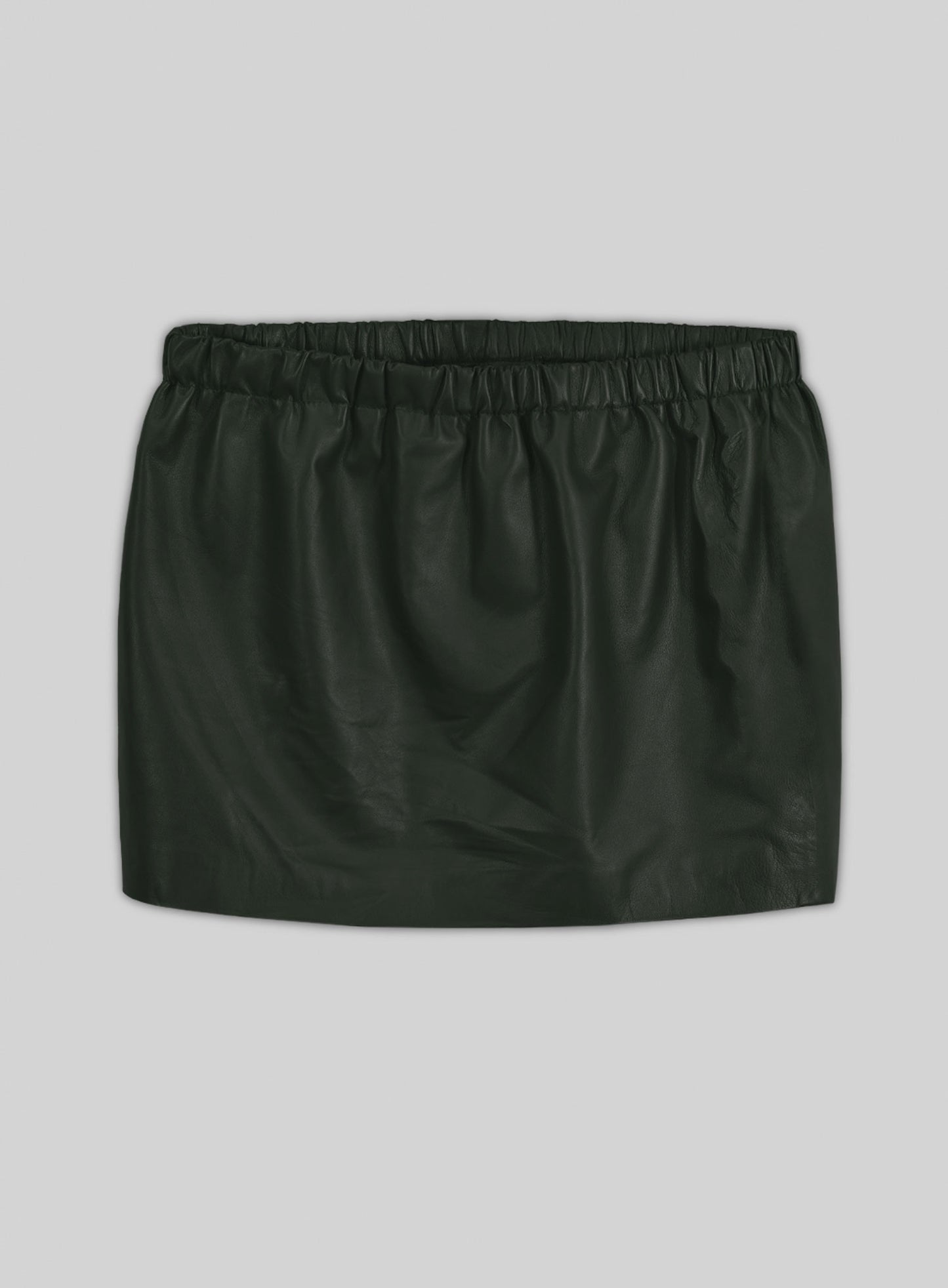 Soft Deep Olive Leather Skirt With Elastic Waist