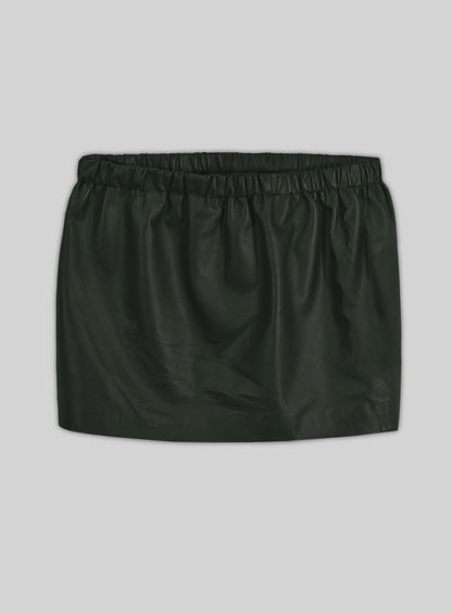 Soft Deep Olive Leather Skirt With Elastic Waist