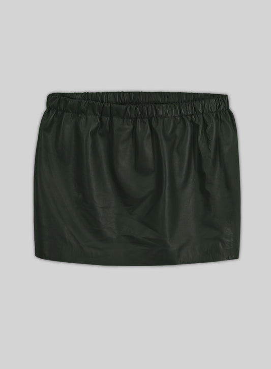 Soft Deep Olive Leather Skirt With Elastic Waist