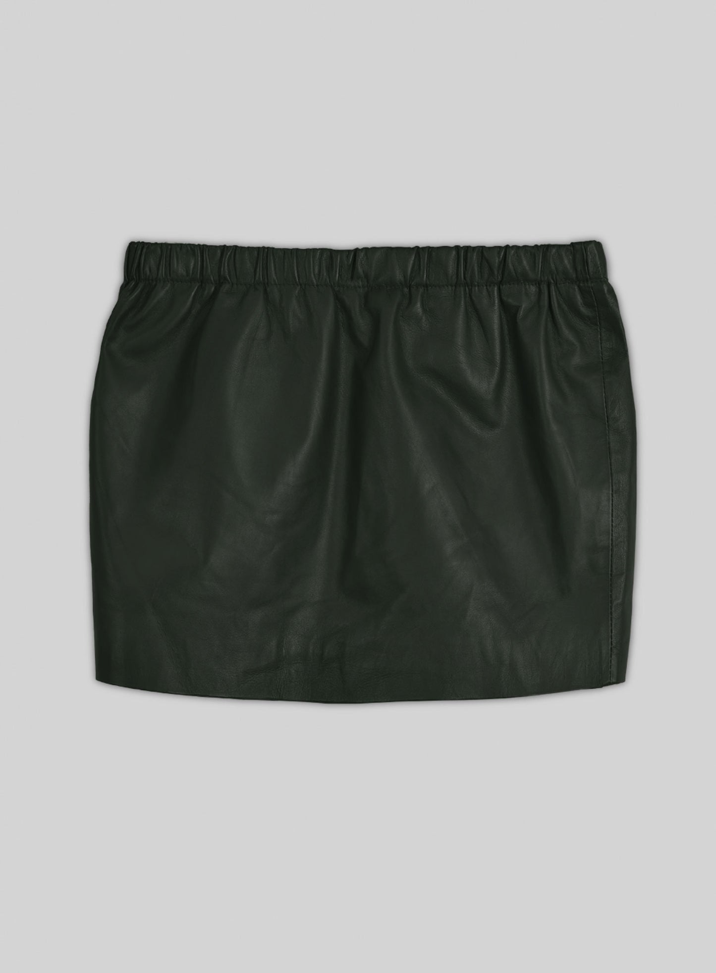 Soft Deep Olive Leather Skirt With Elastic Waist