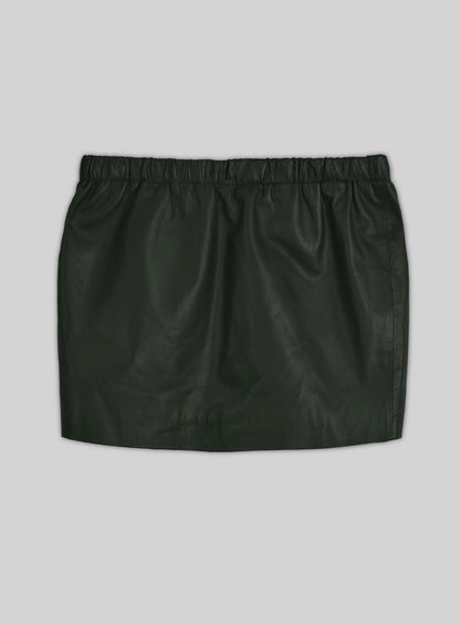 Soft Deep Olive Leather Skirt With Elastic Waist