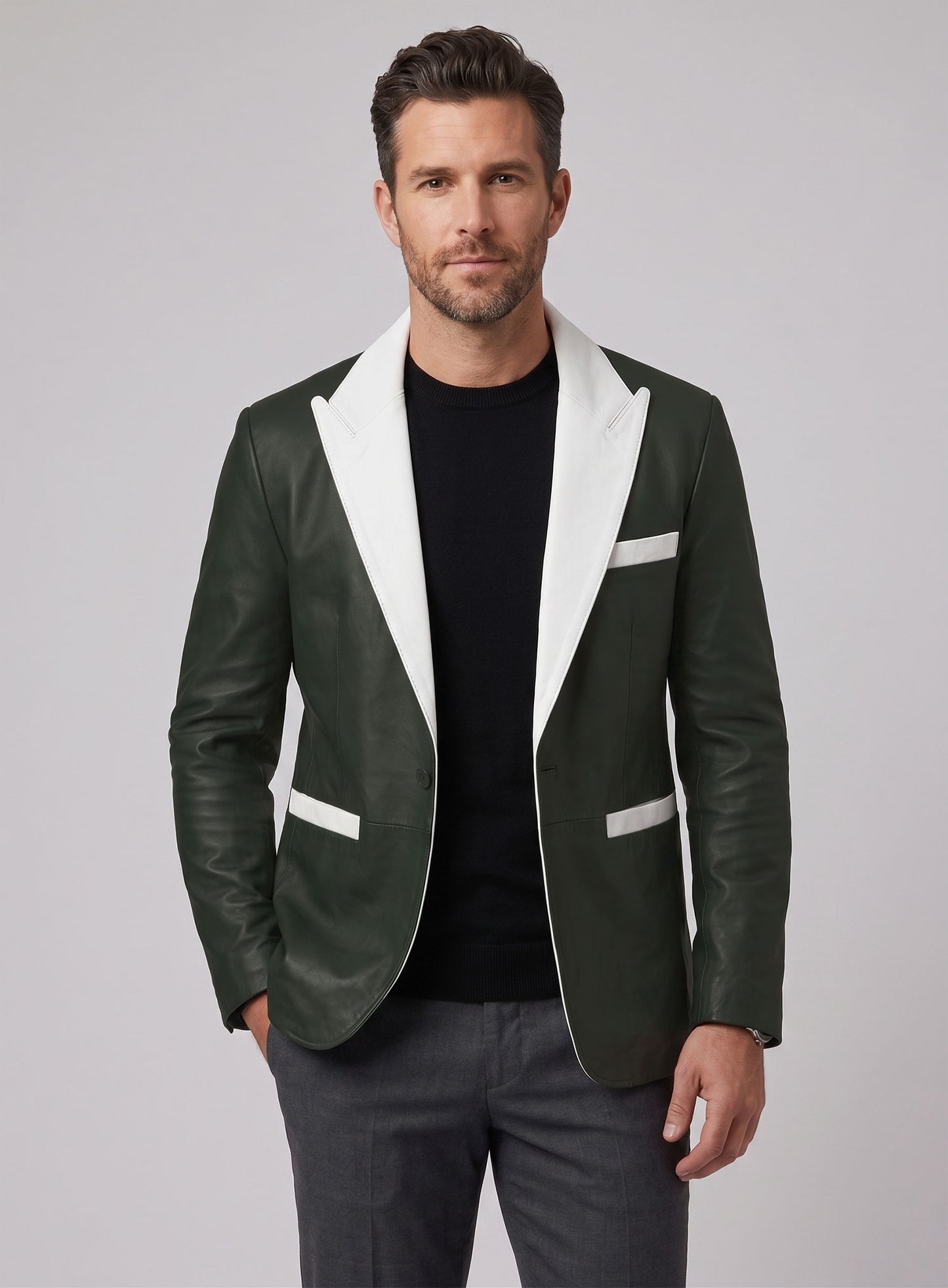 Deep Olive Wax Hampton Lambskin Leather Blazer