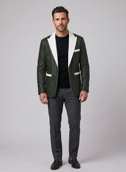 Deep Olive Wax Hampton Lambskin Leather Blazer