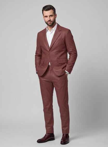 Fermented Burgundy Lambskin Leather Suit