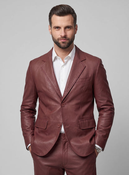 Fermented Burgundy Lambskin Leather Blazer
