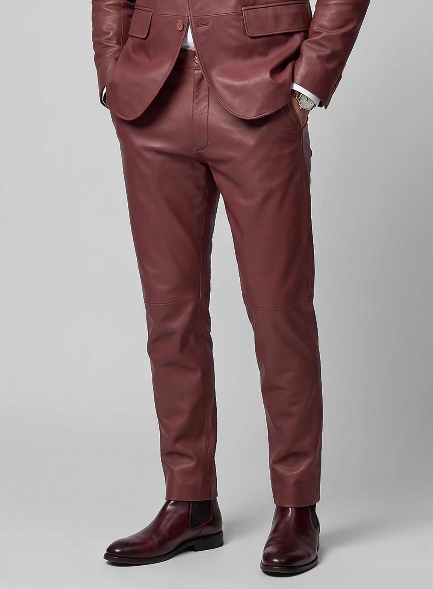 Fermented Burgundy Lambskin Leather Suit