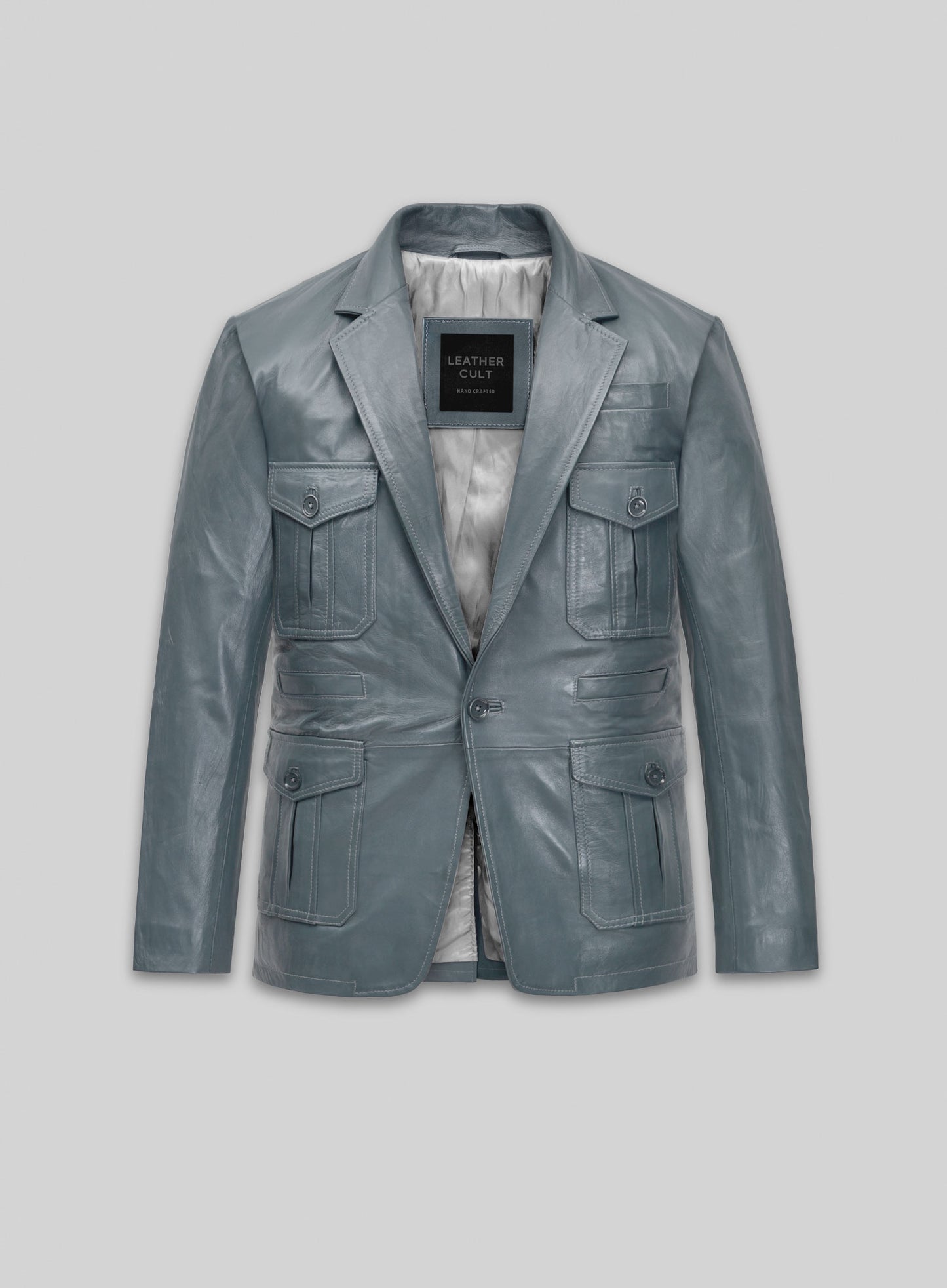 Sherpa Gray Washed and Wax Lambskin Leather Blazer - #712