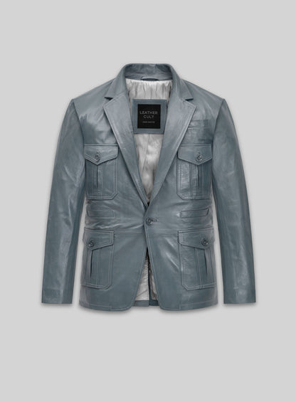 Sherpa Gray Washed and Wax Lambskin Leather Blazer - #712