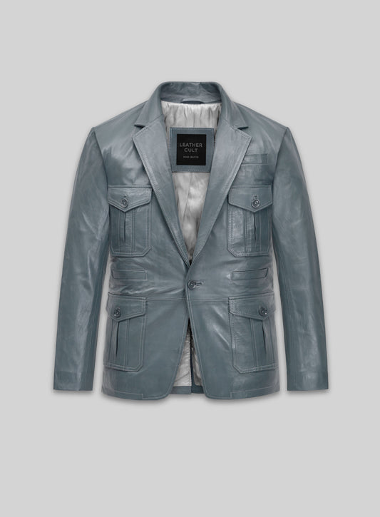 Soft Sherpa Gray Washed and Wax Leather Blazer - #712